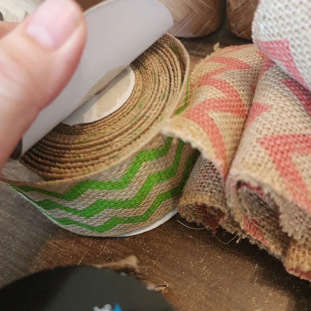 Lot of 6 Assorted Jute Ribbon Burlap Ribbon Chevron Red Green Yellow‎ Blue Black